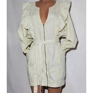 Free People Imogene Mini Dress Ecru White Cotton Ruffle Zipper sz XS